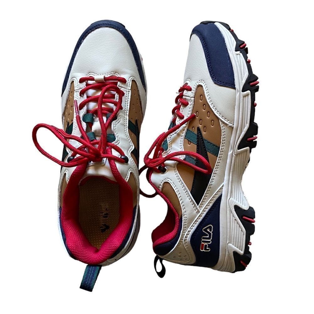 Fila Ray Tracer Leather Cream Blue Sneakers Size 8